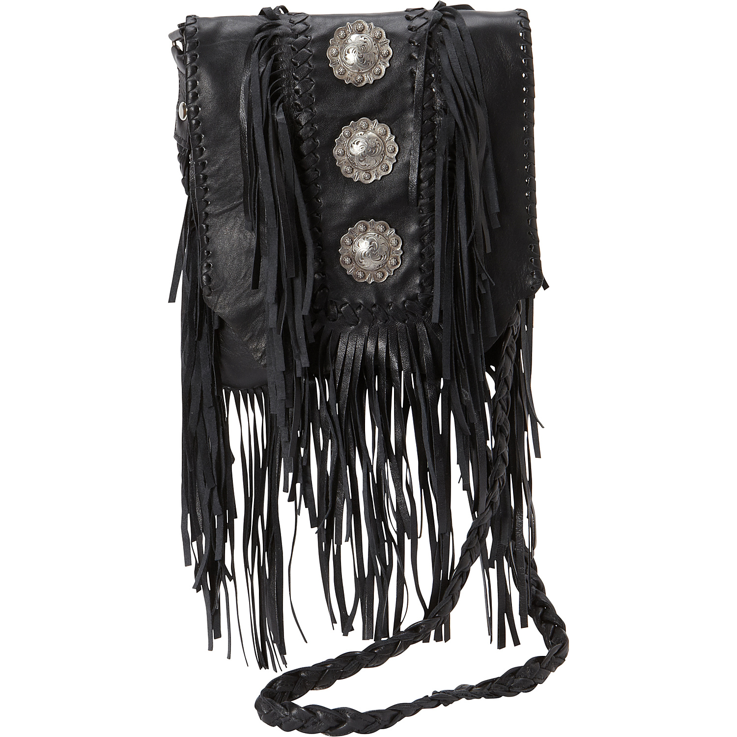 Full Flap with Three Conchos and Fringe Shoulder Bag