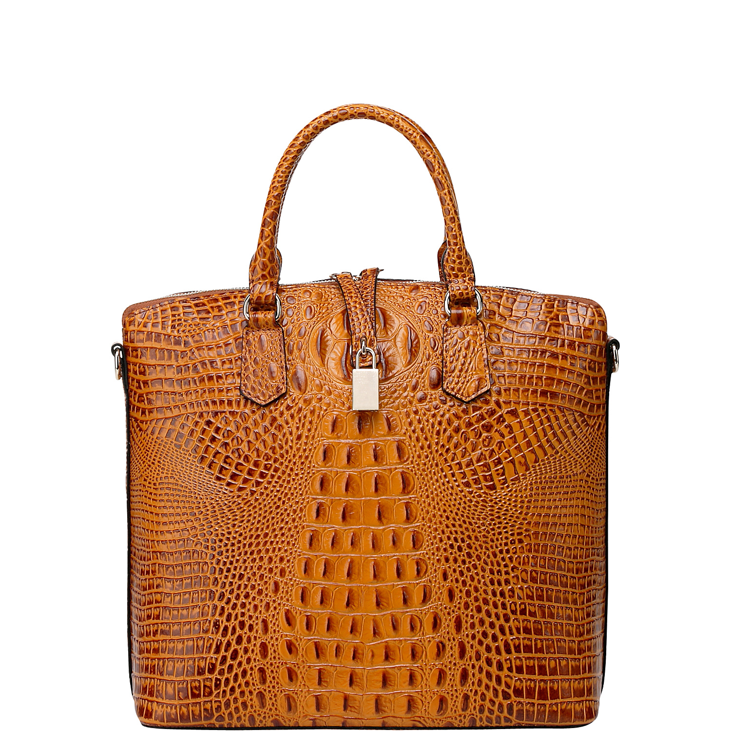 Dione Croc Embossed Top Handle Leather Tote