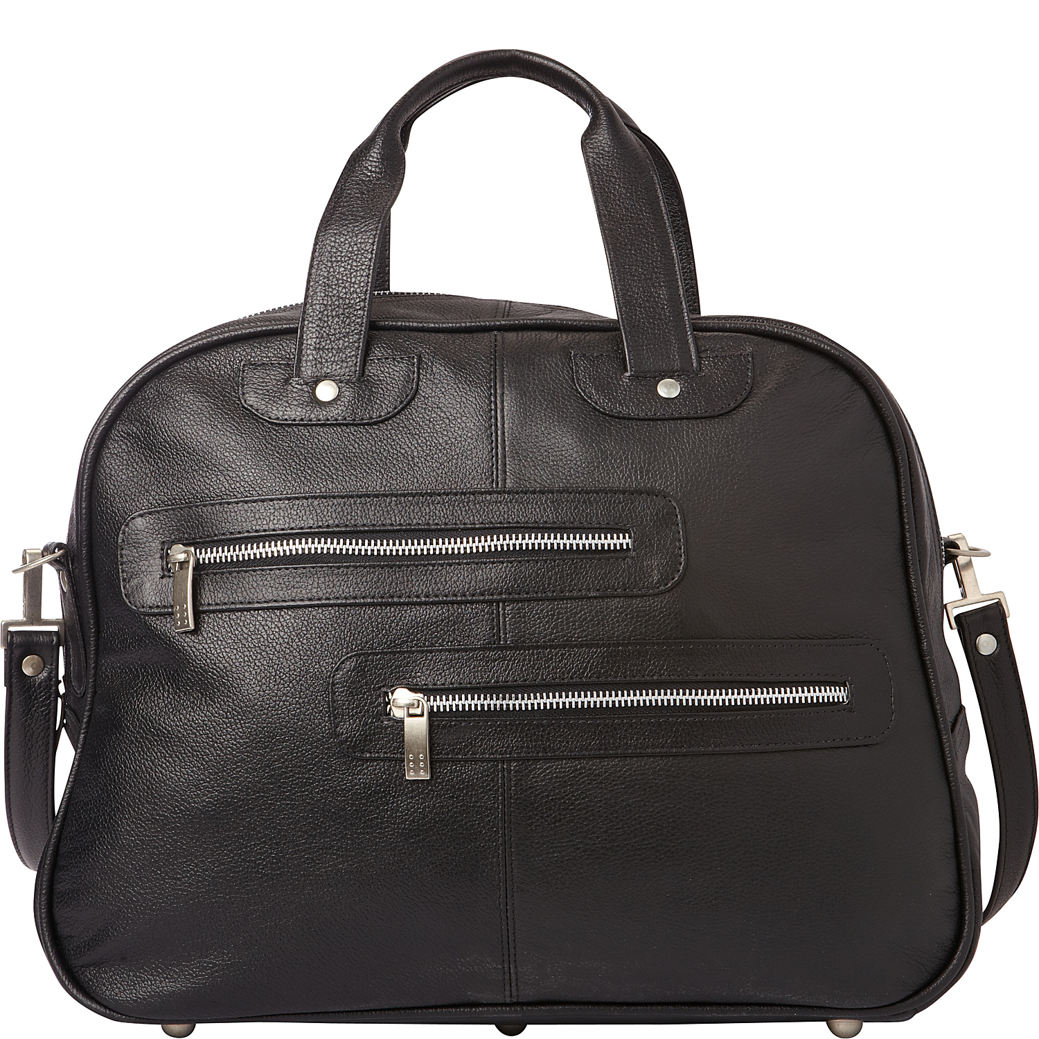 Double Zip-Pocket Leather Satchel