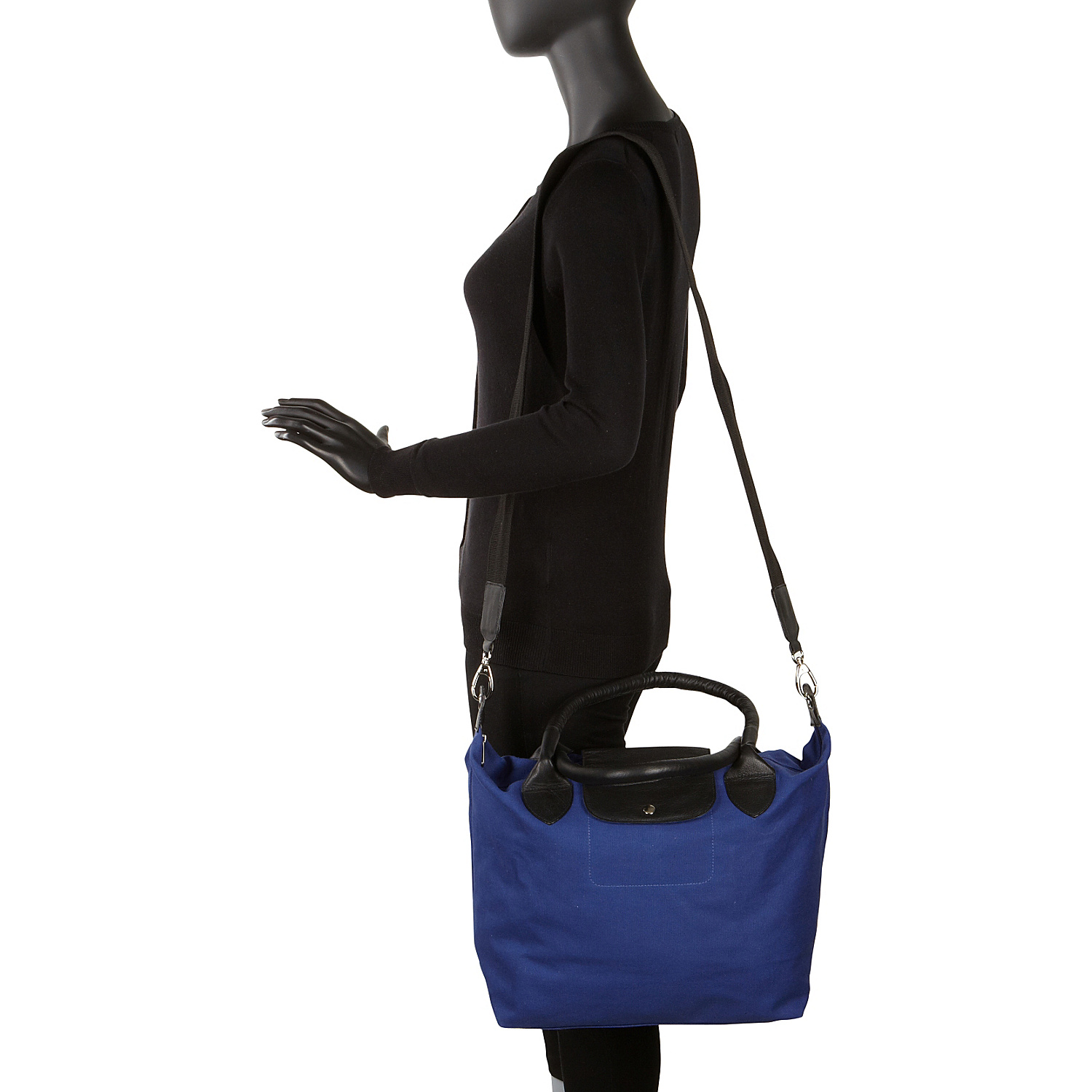 Royal Blue and Black Canvas Leather Large Tote Handbag