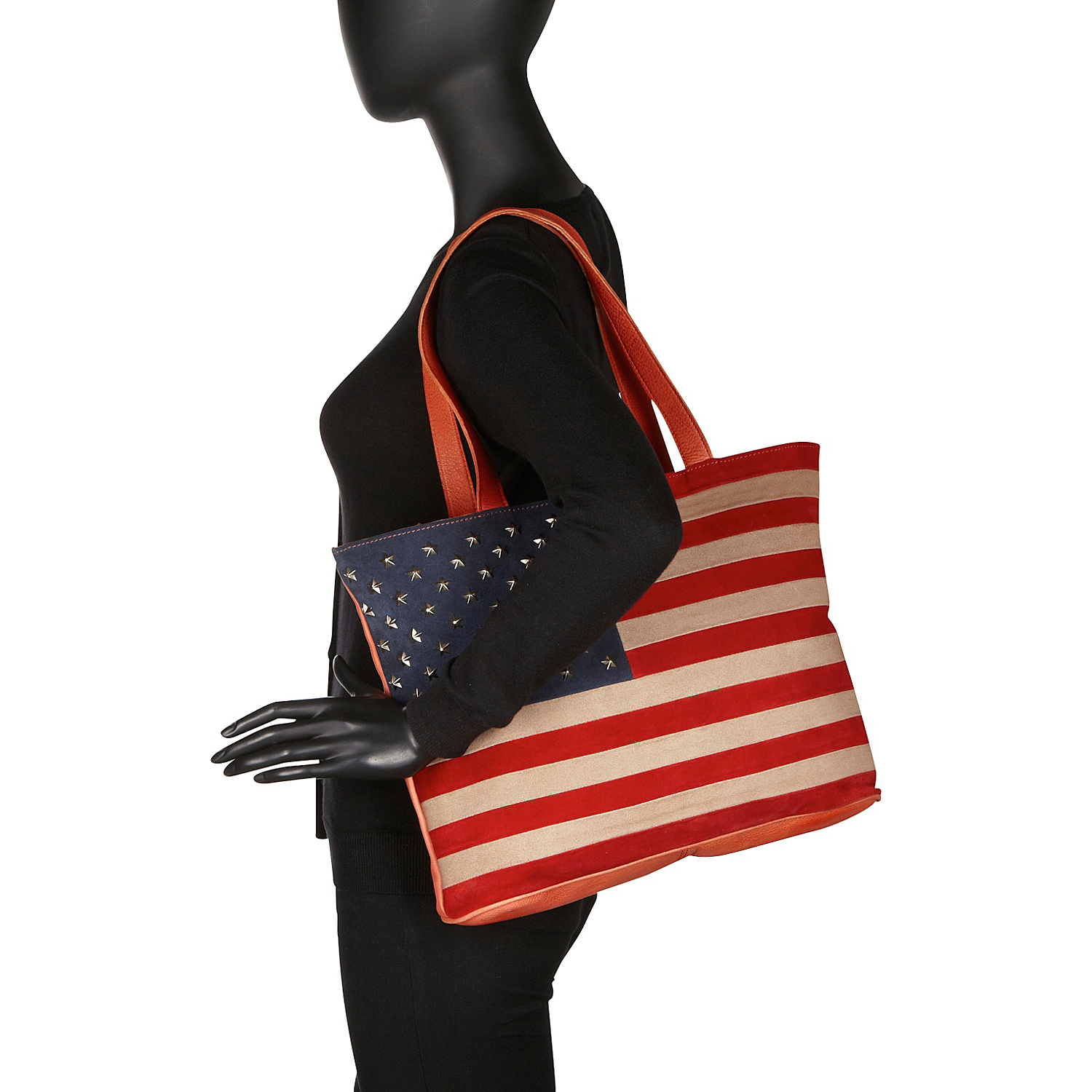 Suede Flag Shoulder Bag with Studded Stars