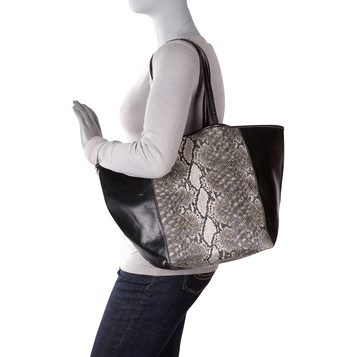 Page Python Print and Leather Tote