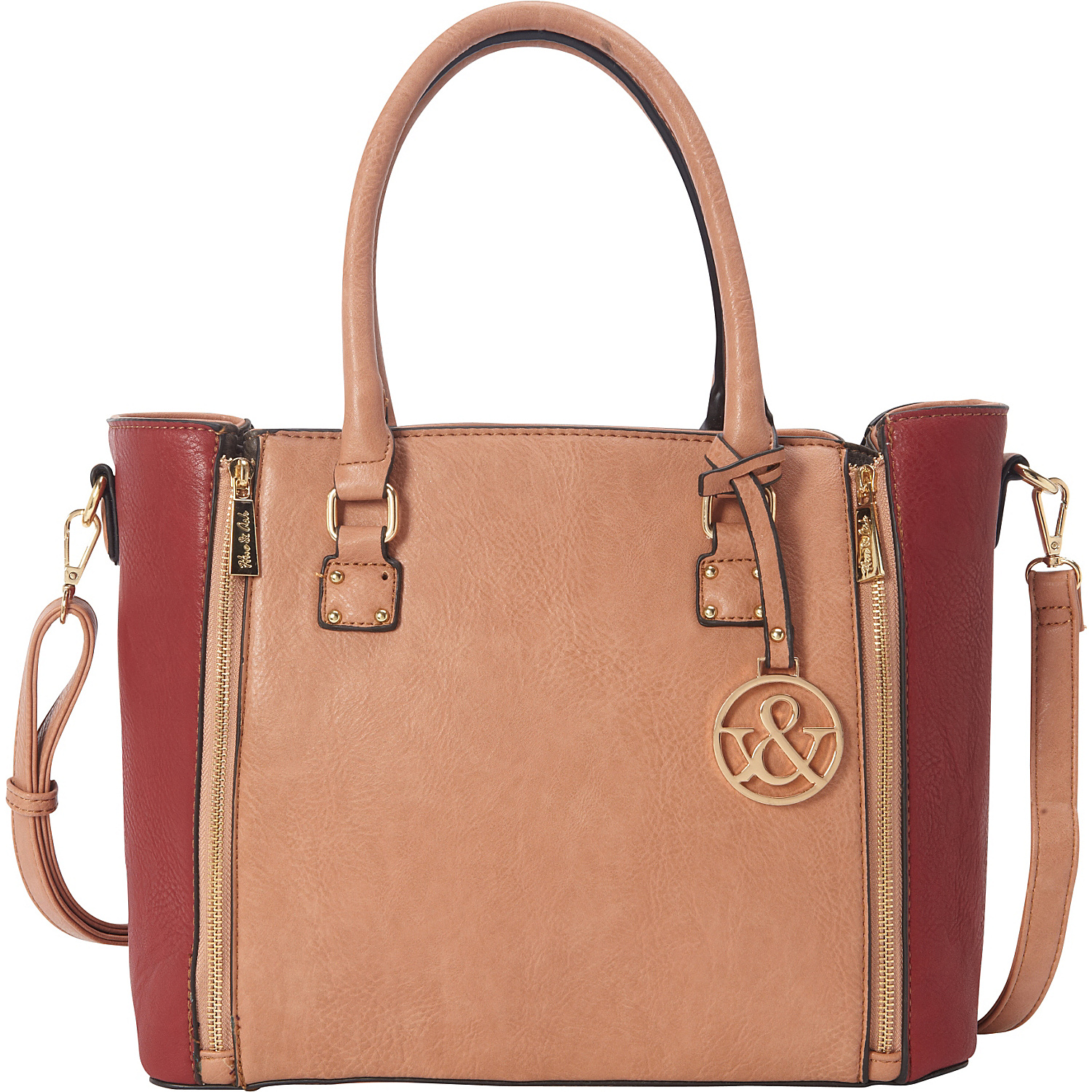 Zipper Accented Top Handle Tote Bag