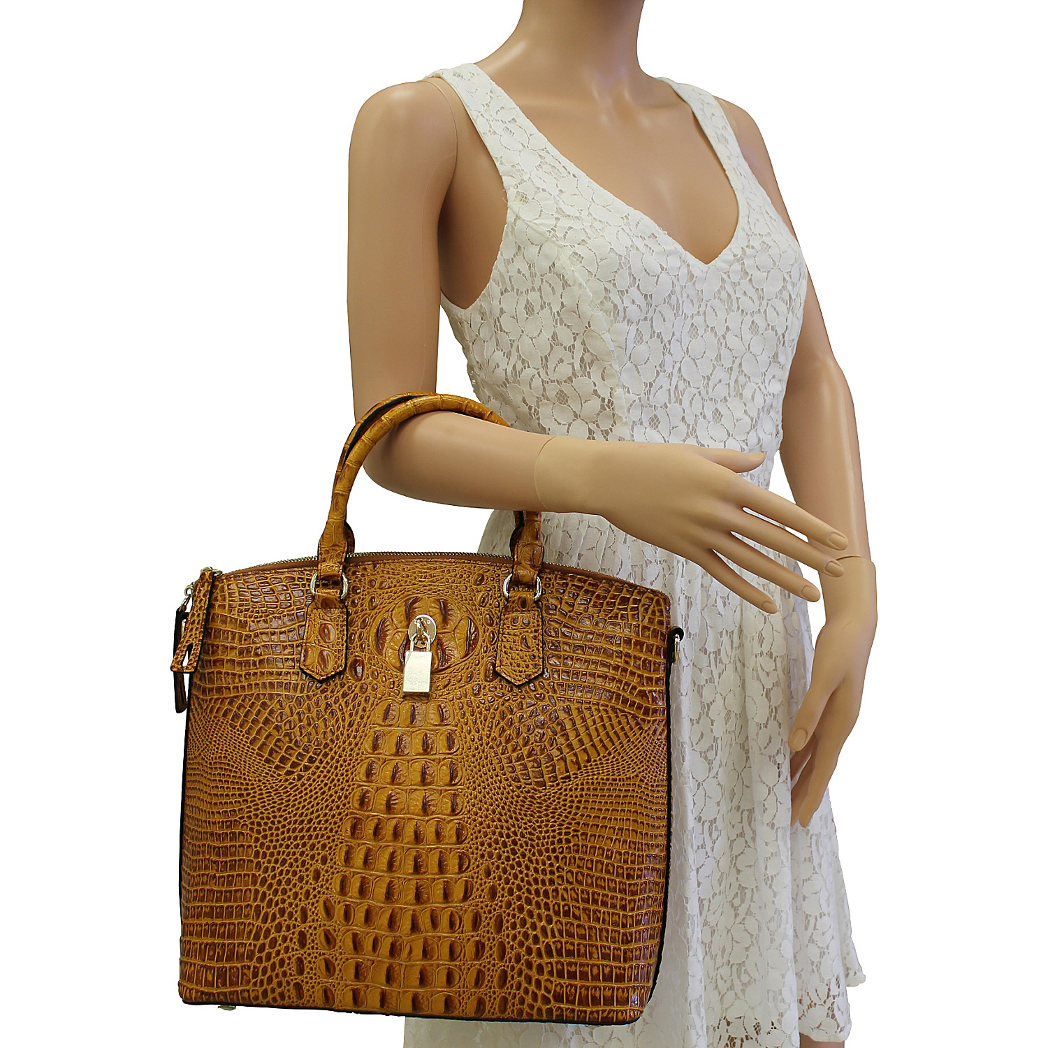 Dione Croc Embossed Top Handle Leather Tote