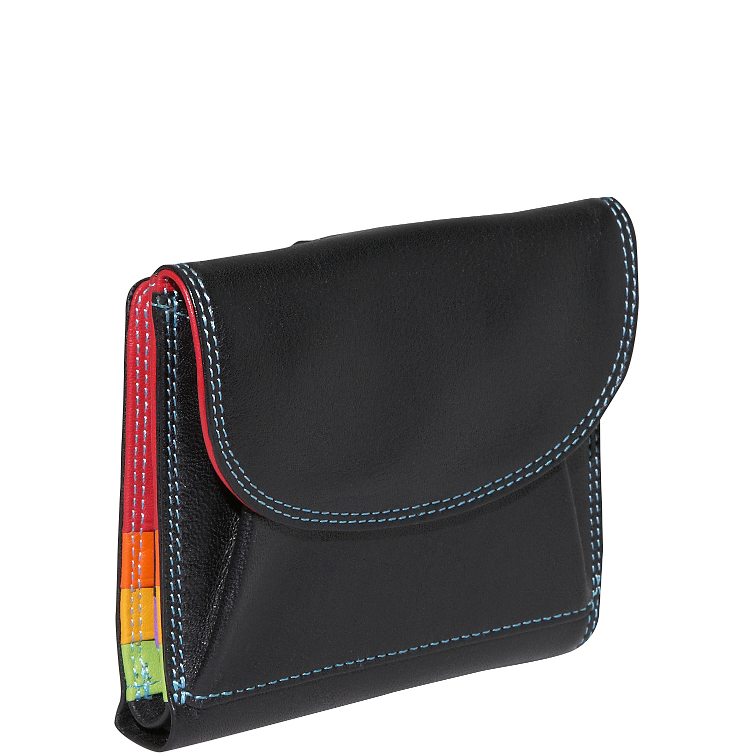 Large French Multi Color Wallet in Black Rainbow Combination