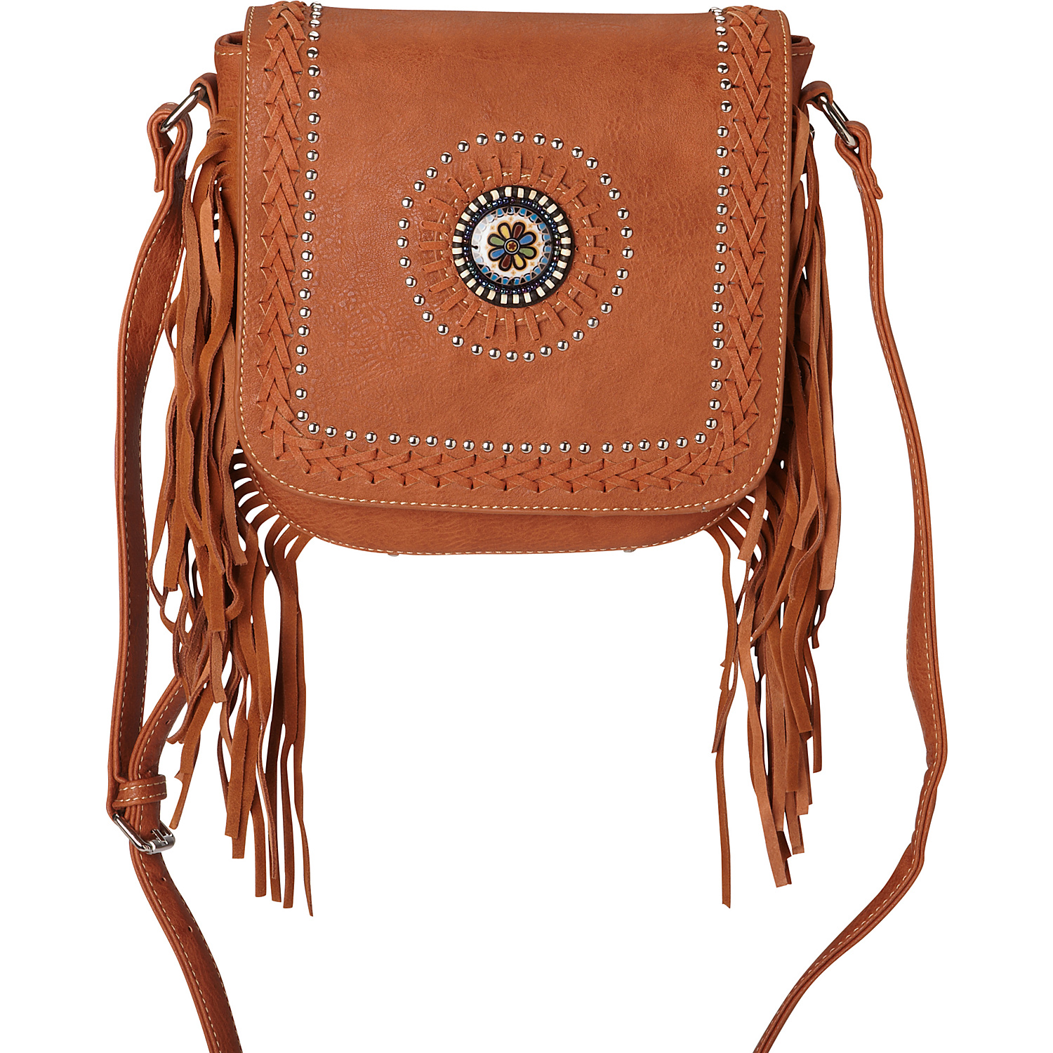 Fringe Crossbody with Colorful Concho