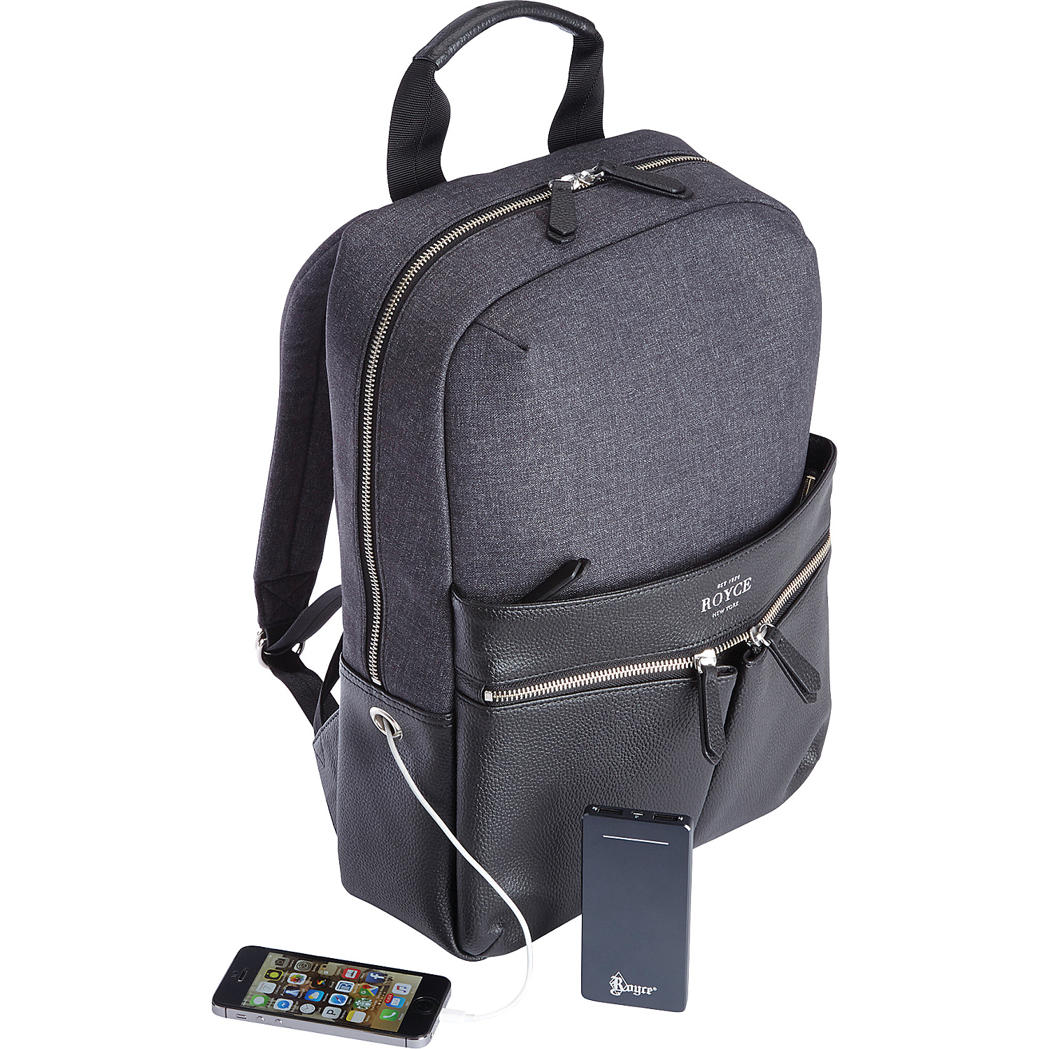 Powered Up Power Bank Charging Leather Laptop Backpack