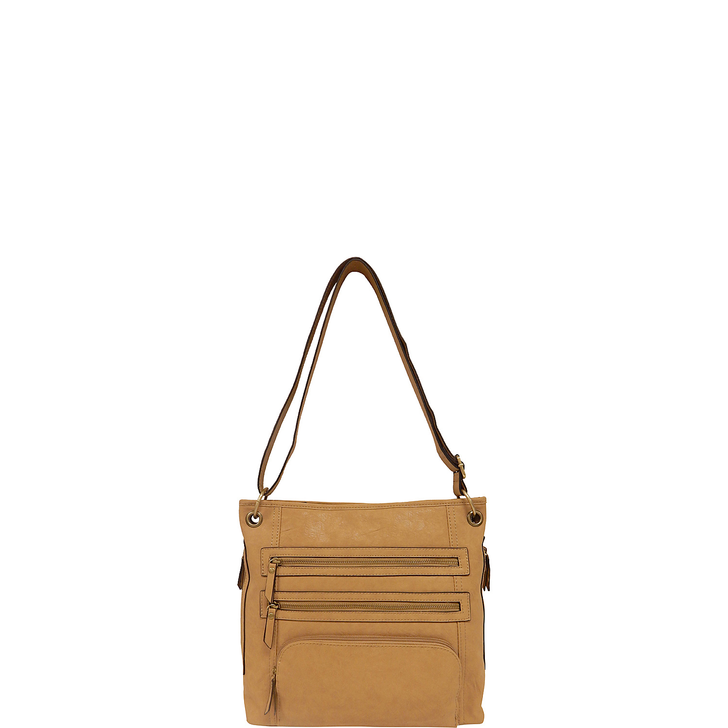 Veg Tan Leather Triple Zip Crossbody