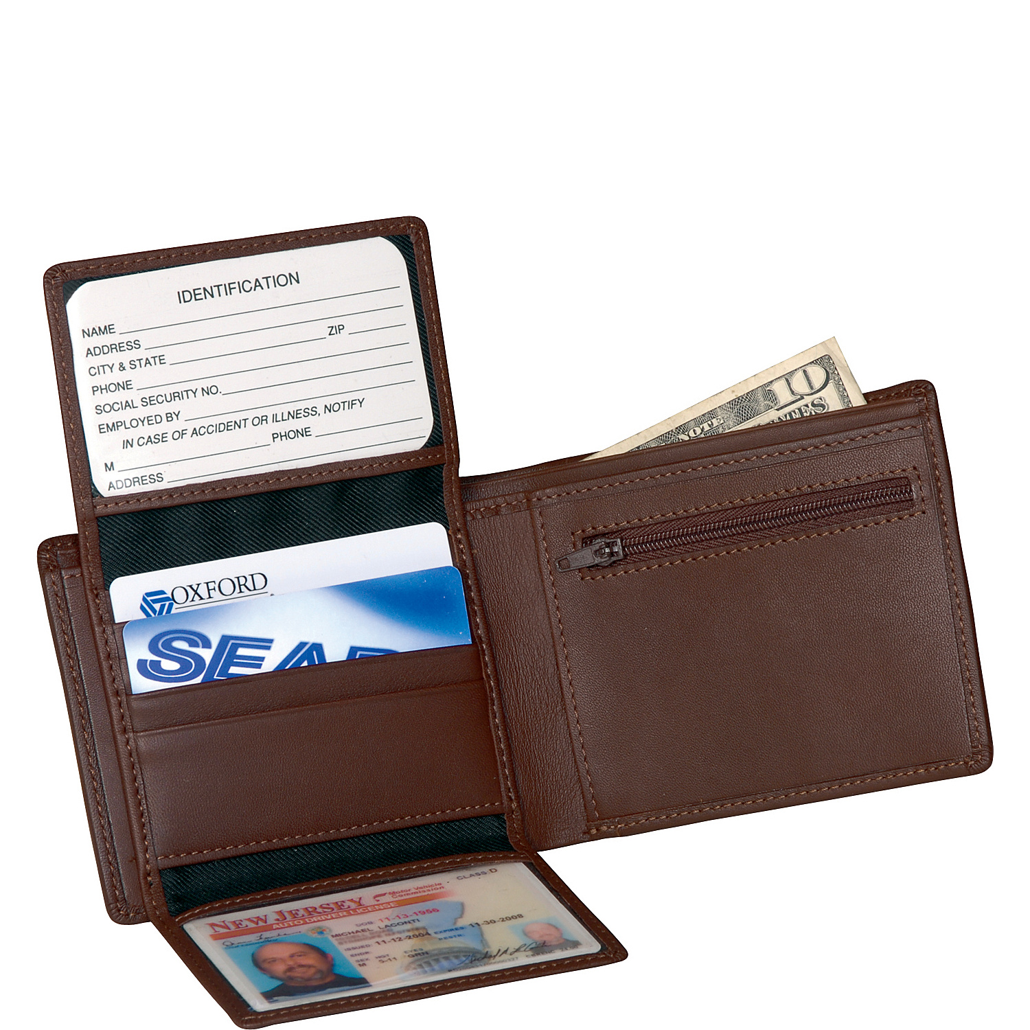 Men's Bi-Fold Wallet w/2 ID Window & Zippered Compartment