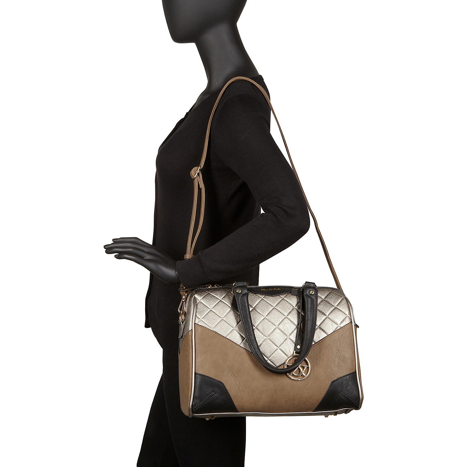 Quilted Two Tone Top Handle Bag