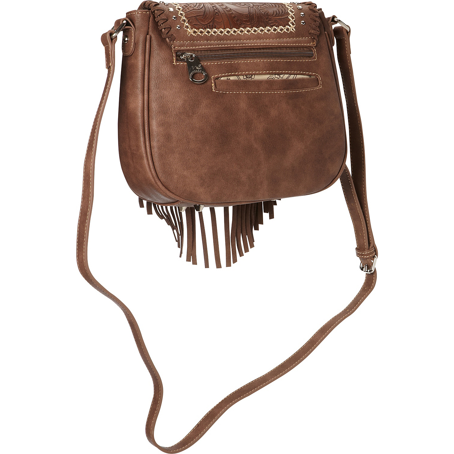 Tooled Crossbody Bag with Fringe