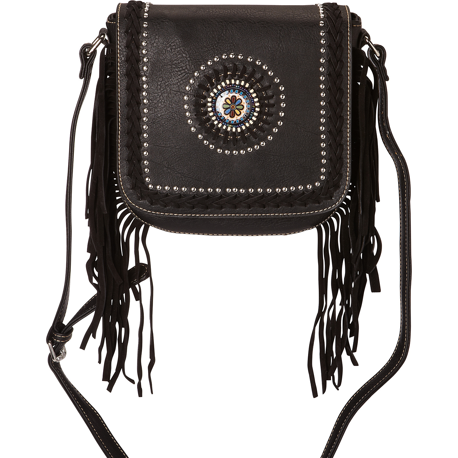 Fringe Crossbody with Colorful Concho