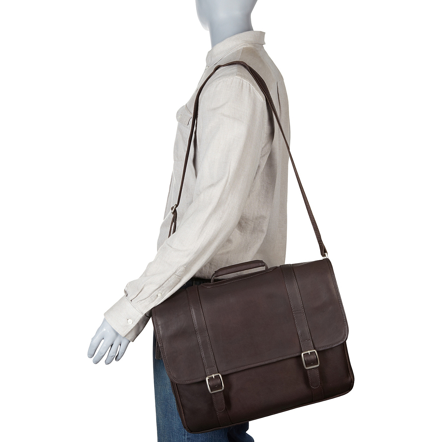 Leather Gusset Laptop Briefcase