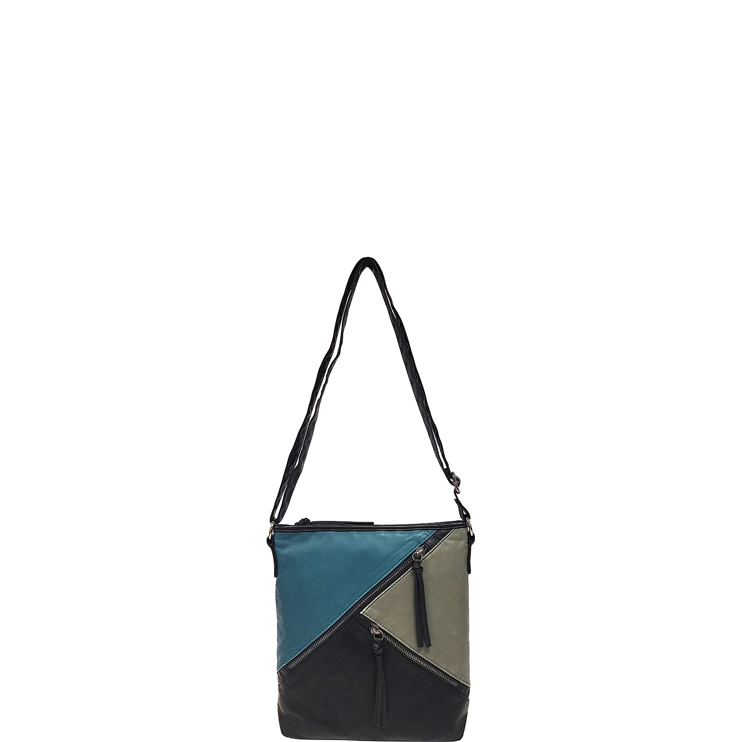 Washed Faux Leather Multi Panel Crossbody