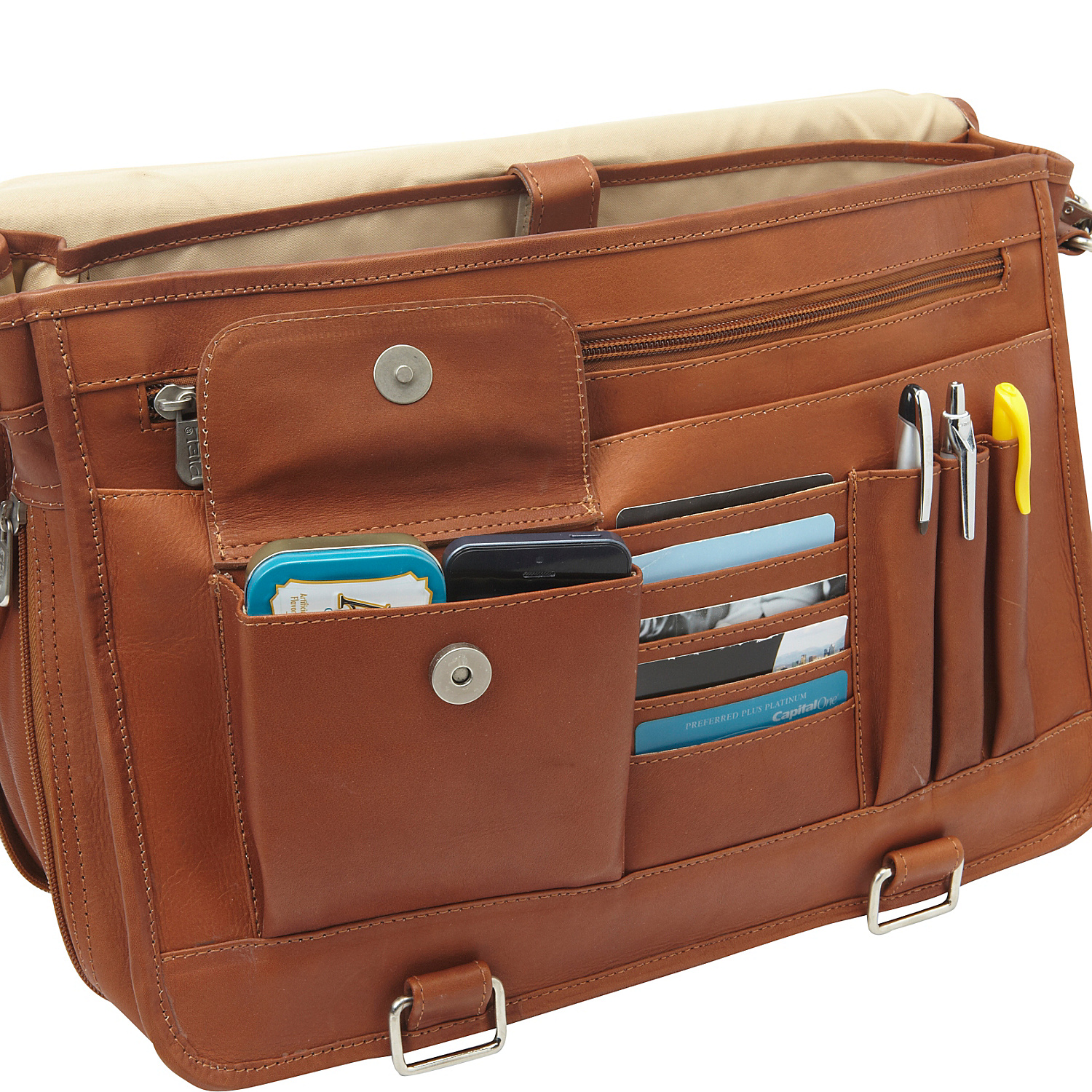 Double Loop Leather Expandable Laptop Briefcase