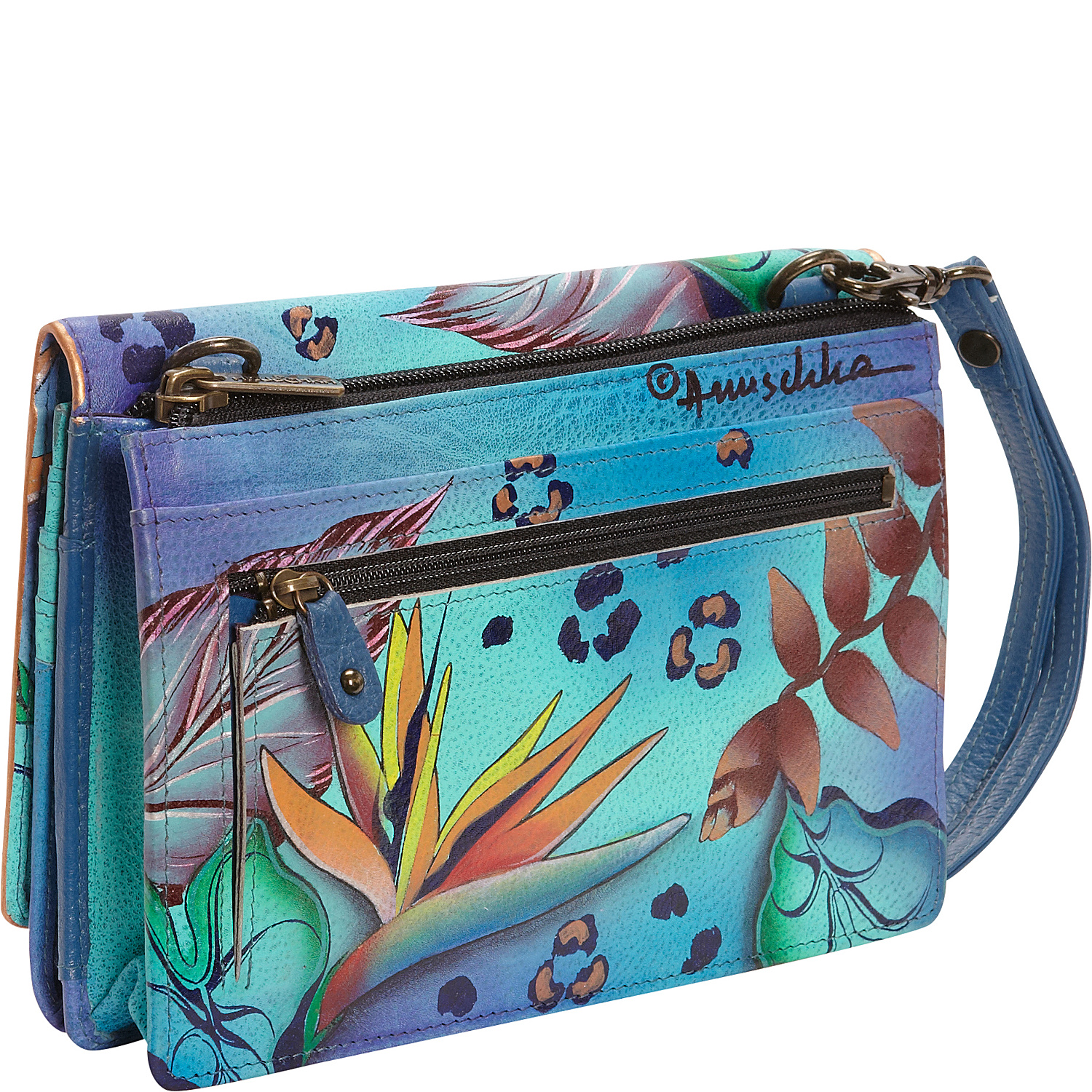 Hand Painted Convertible Organizer Wristlet Clutch