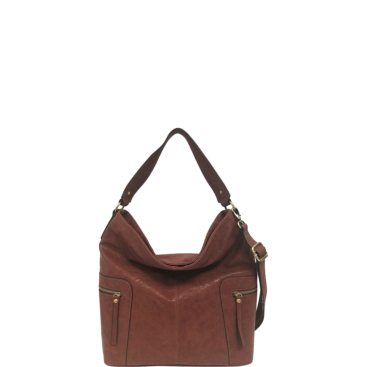 Faux Leather Vertical Zip Front Shoulder Bag