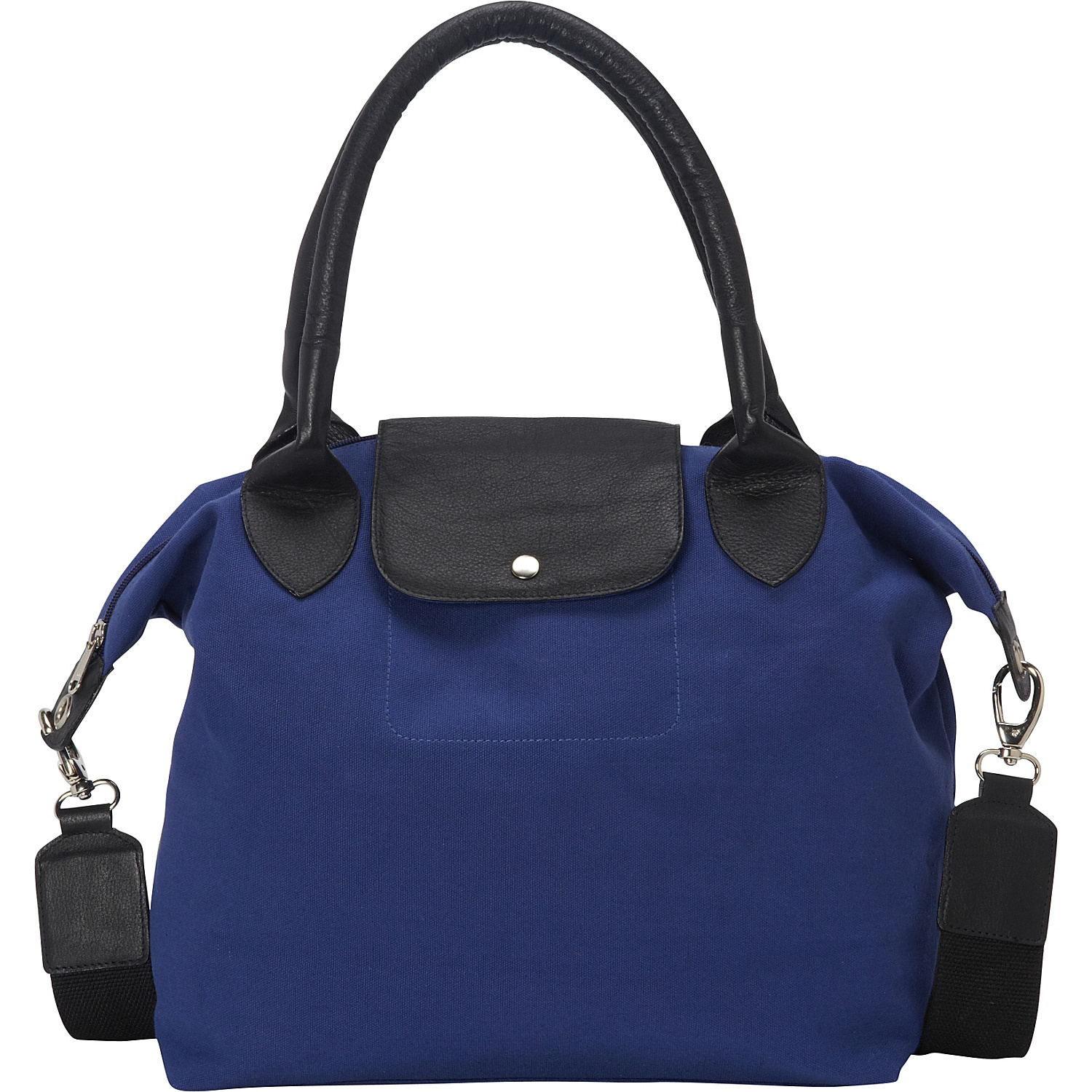 Royal Blue and Black Canvas Leather Large Tote Handbag