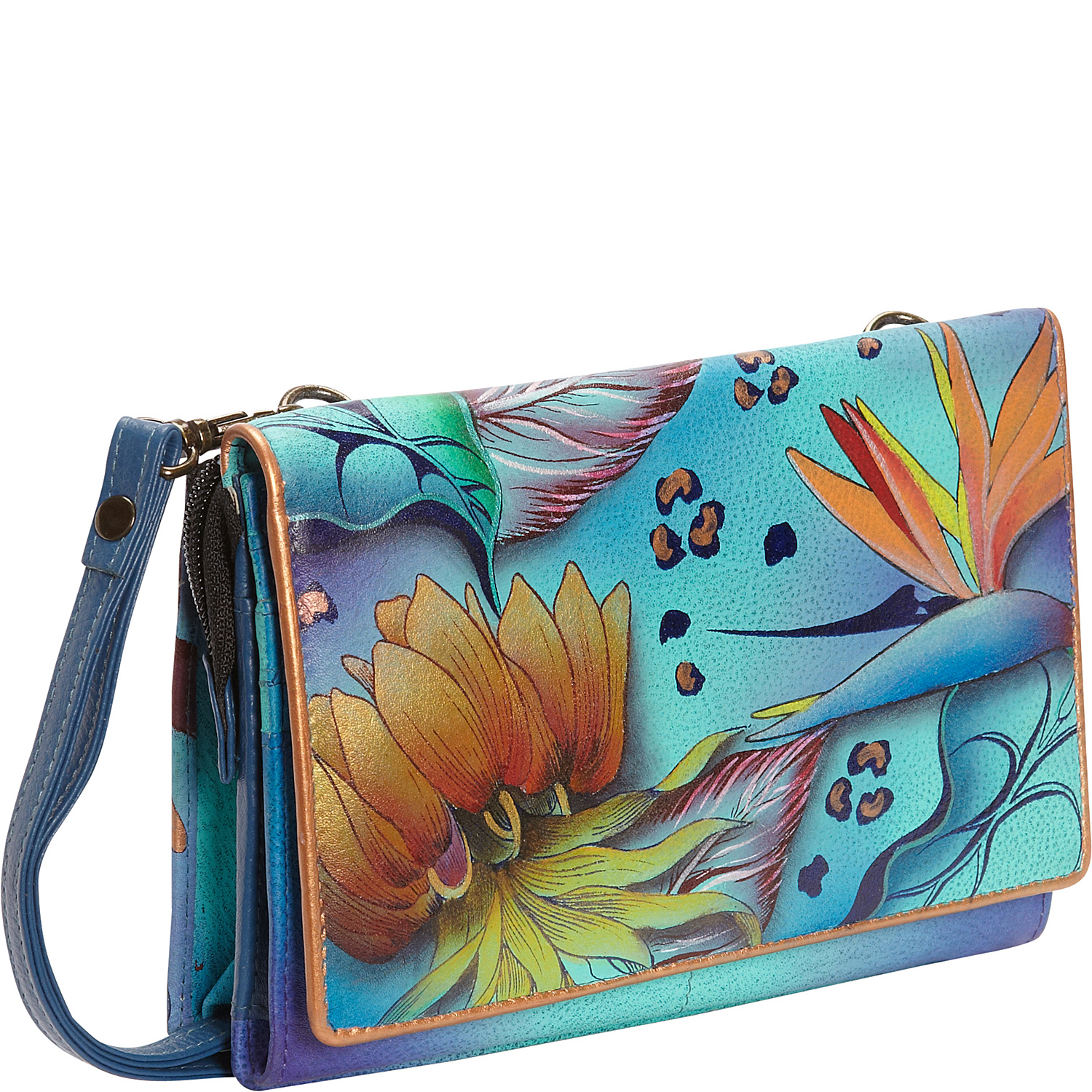 Hand Painted Convertible Organizer Wristlet Clutch