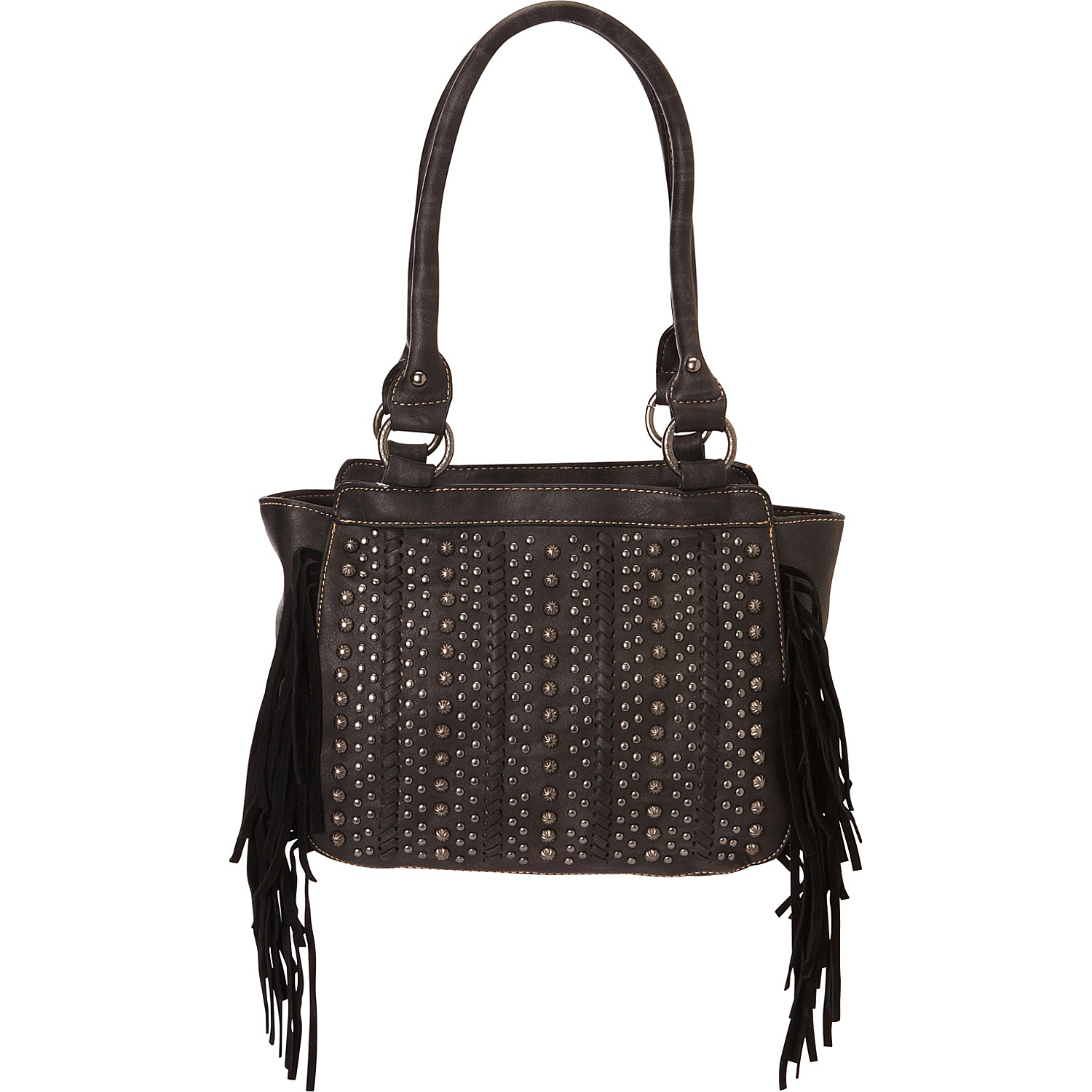 Studded Satchel with Fringe On Sides