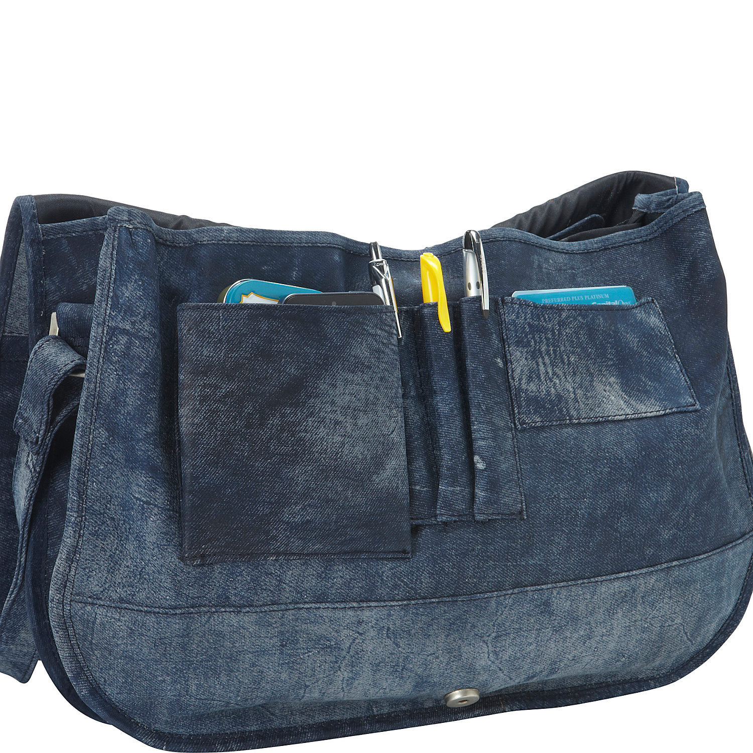 Denim Messenger Portfolio Buckled Bag