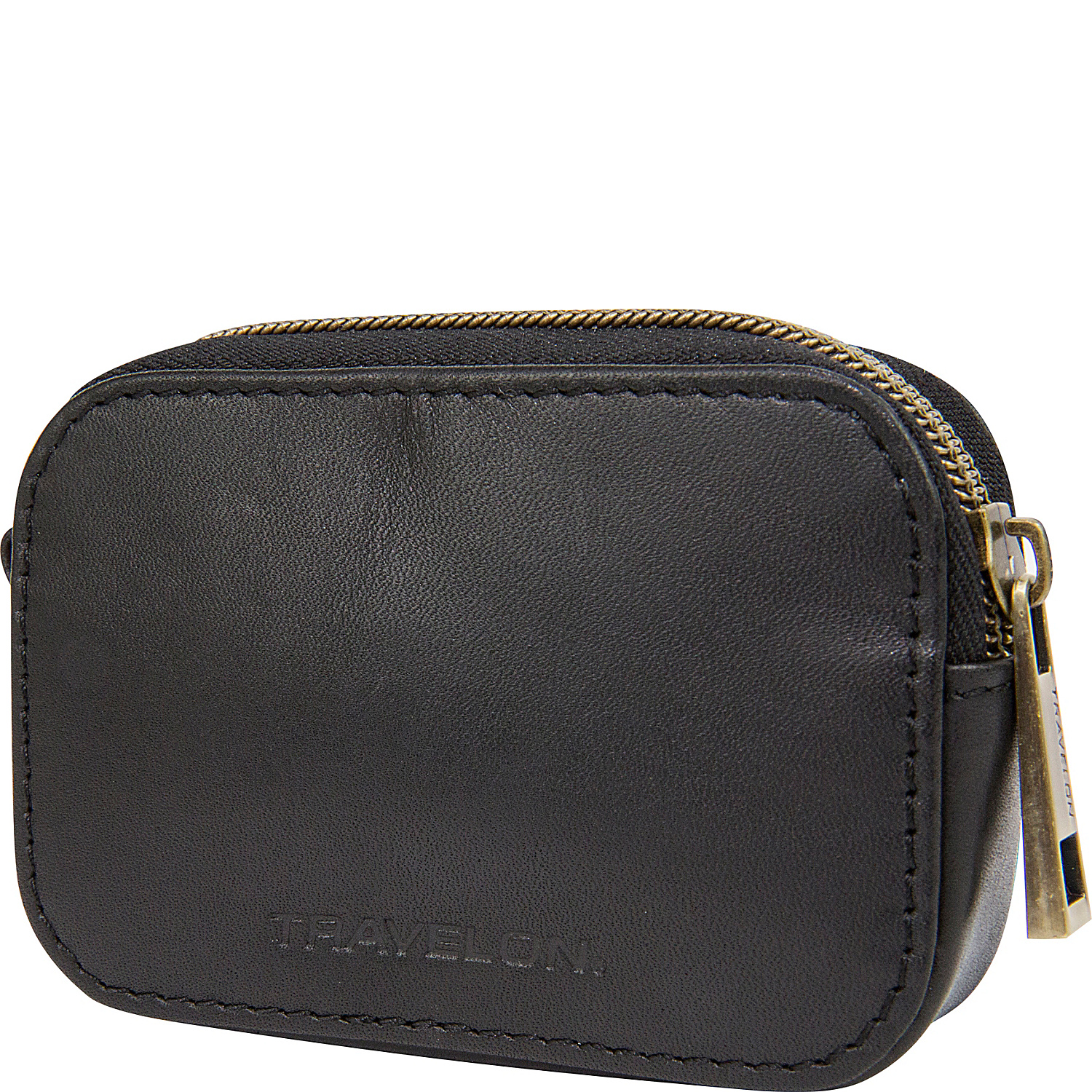 RFID Blocking Leather Top Zip Card Pouch