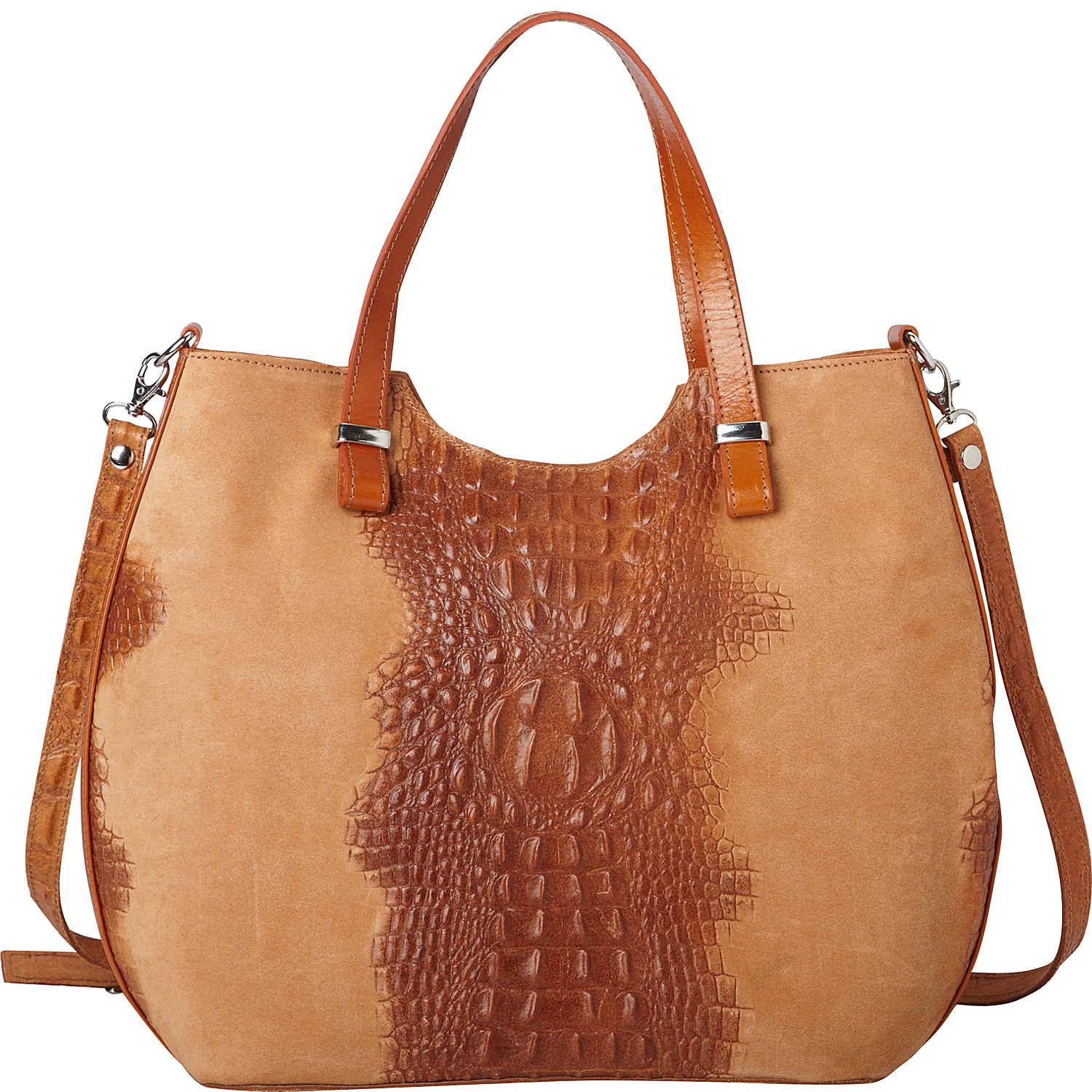 Alligator Textured Italian Made Leather Tote and Shoulder Bag