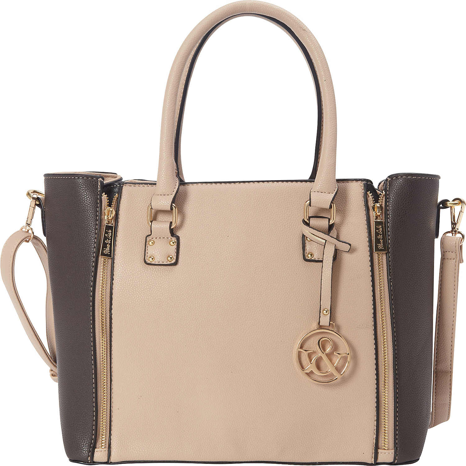 Zipper Accented Top Handle Tote Bag