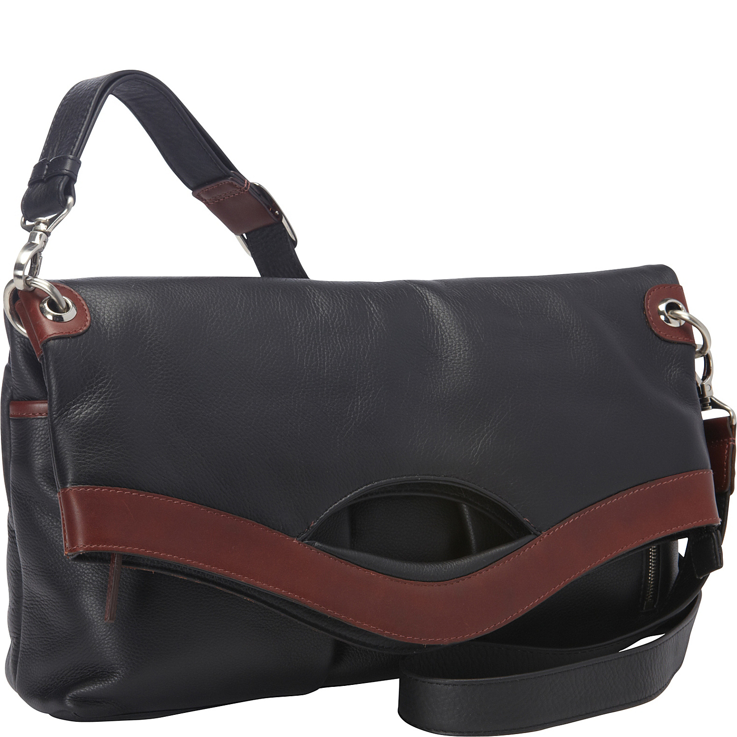 EW Fold Over Top Zip Shoulder Bag