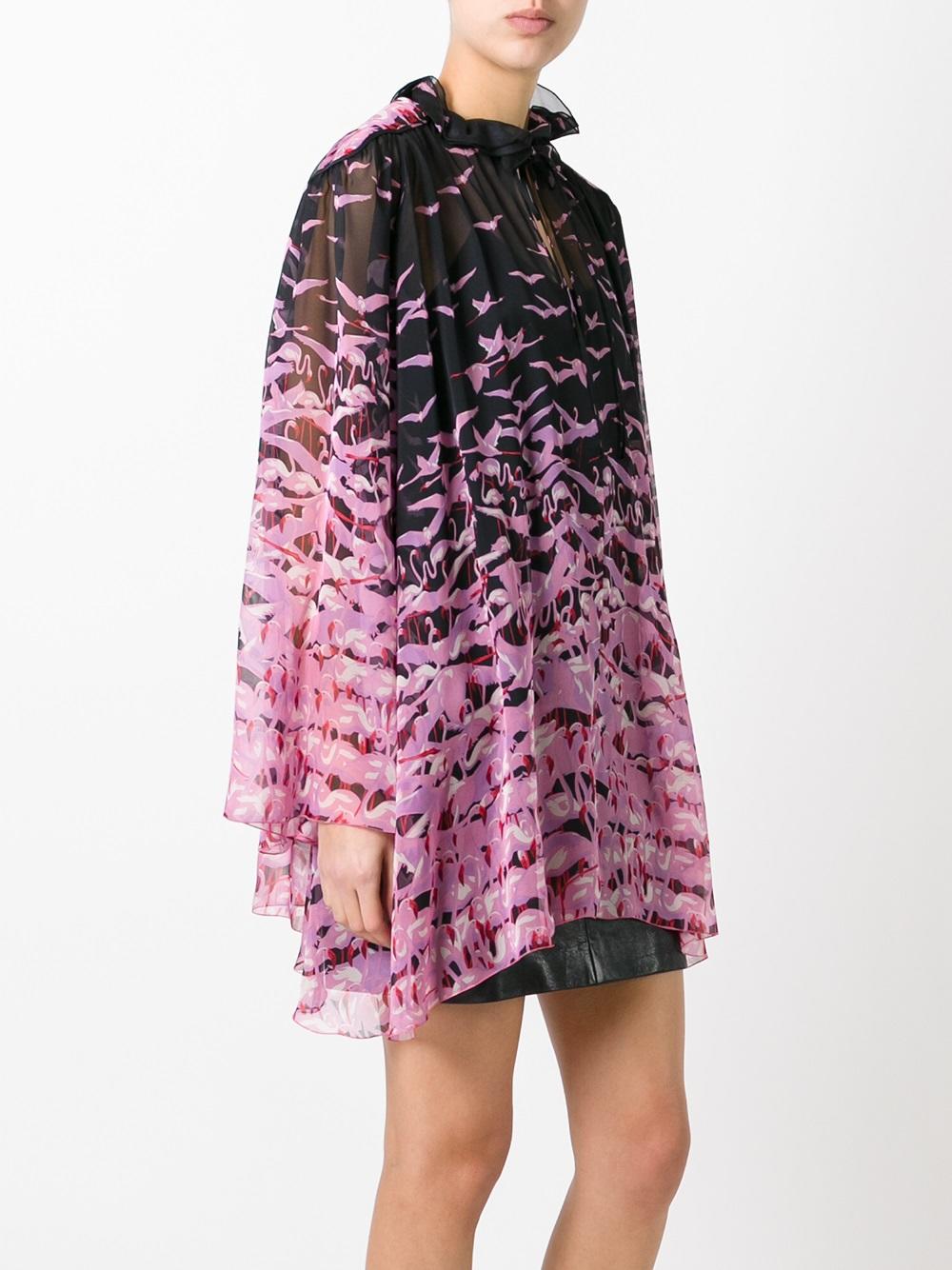 sheer flamingo print blouse 