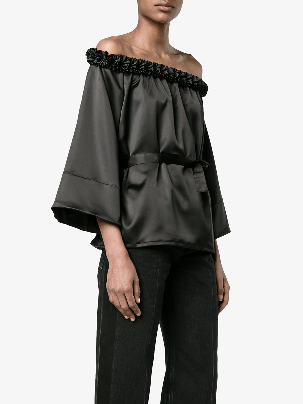 ruffle-trimmed off shoulder blouse