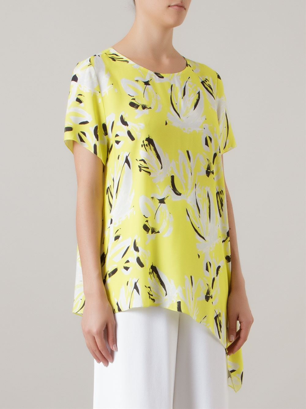 abstract print asymmetric shirt