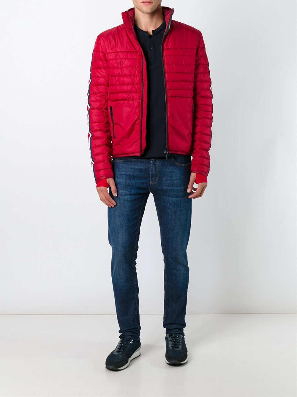 contrast stripe sleeve padded jacket