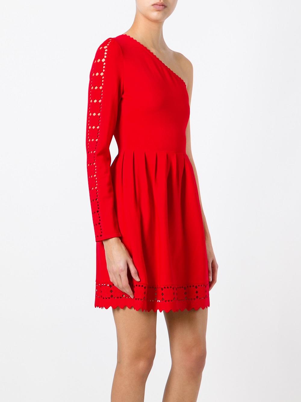 geometric lace one shoulder dress