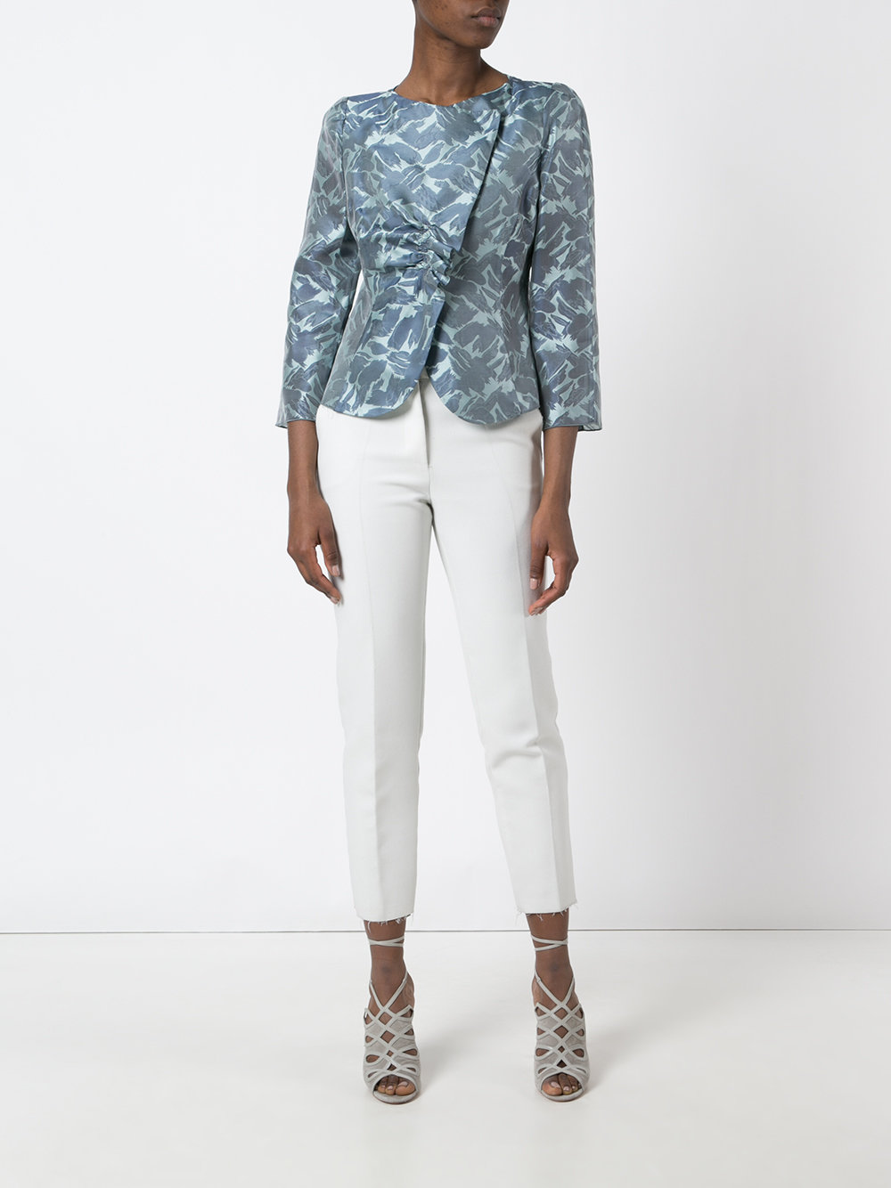 ruched embroidered blazer