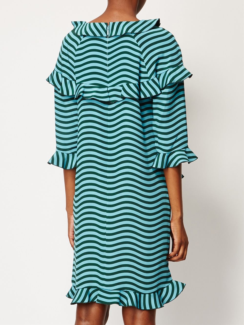 frilled wavy print dress