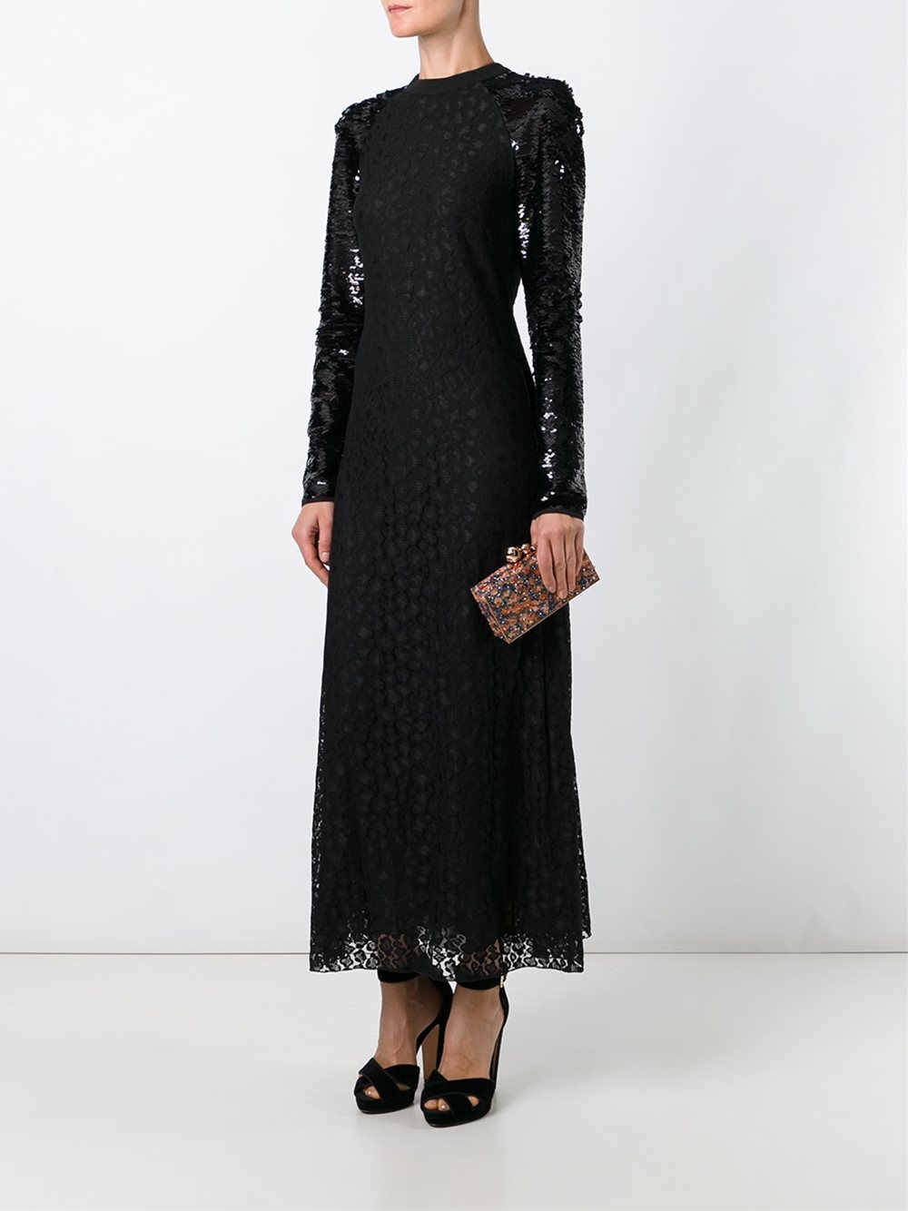 lace long flared dress