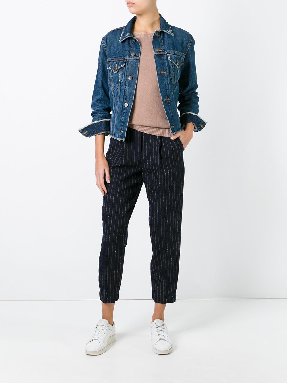 gold-tone pinstripe trousers