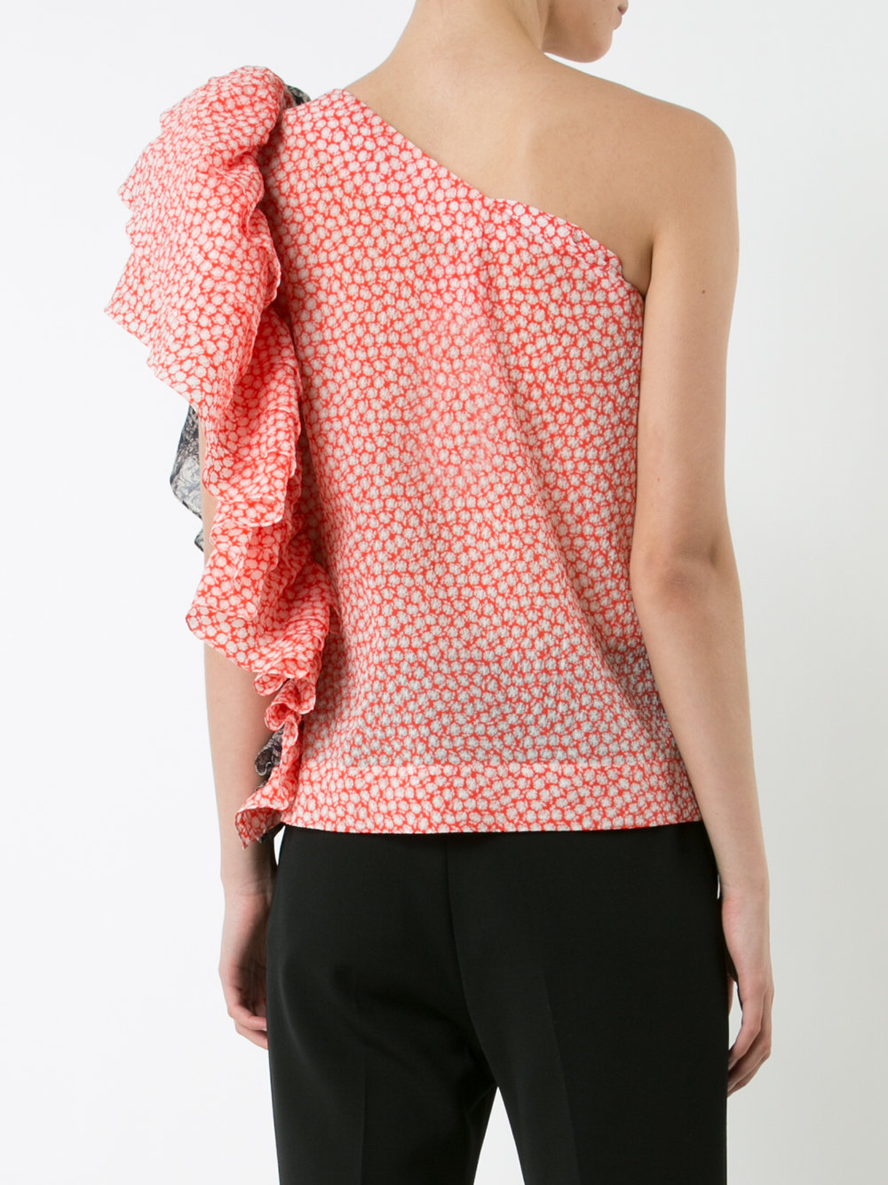 ruffled one-shoulder floral top