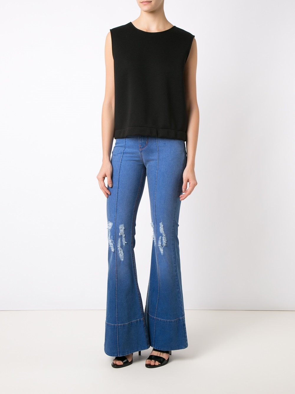 distressed high waist flared jeans