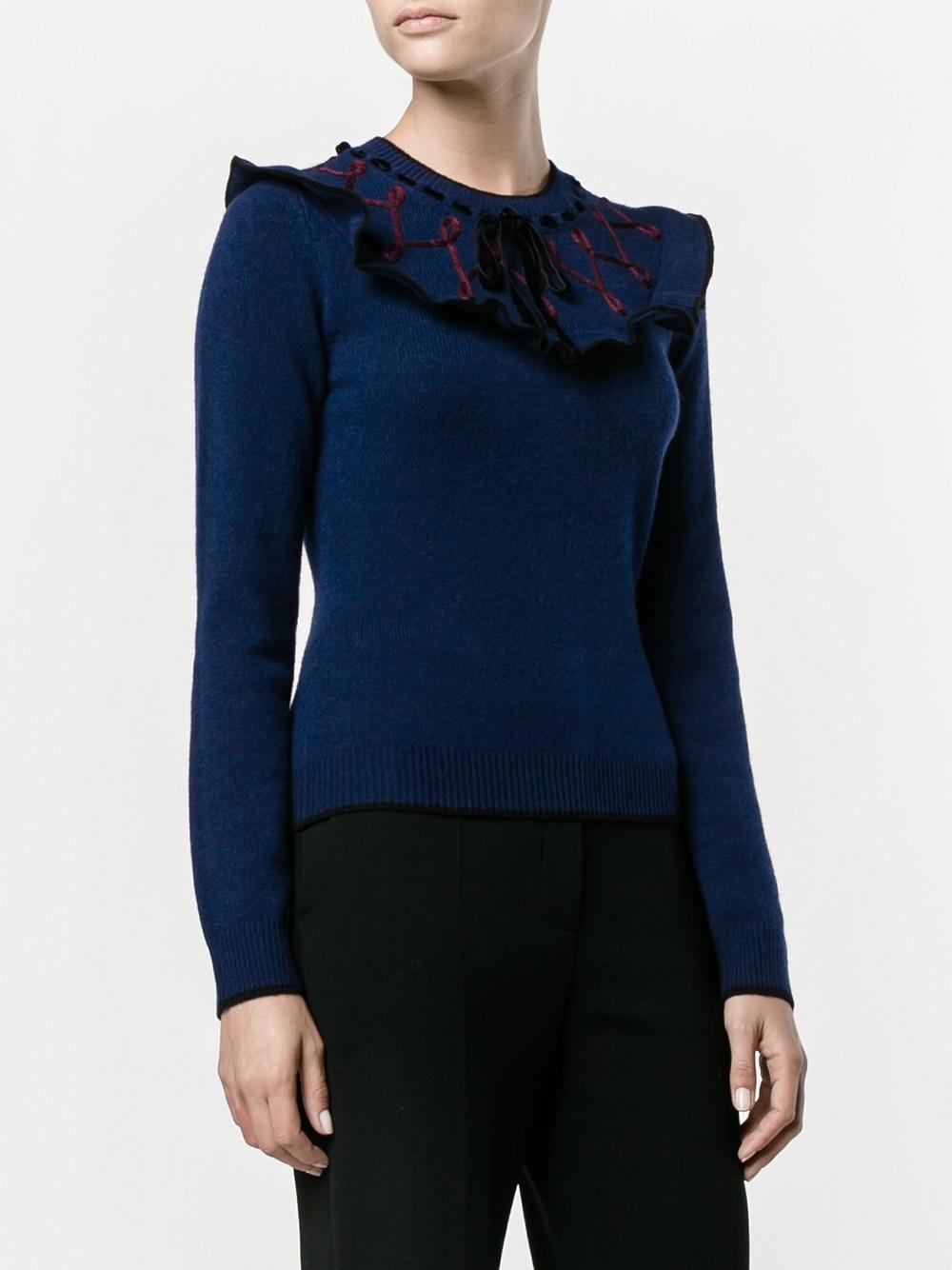 frill trim velvet ribbon sweater