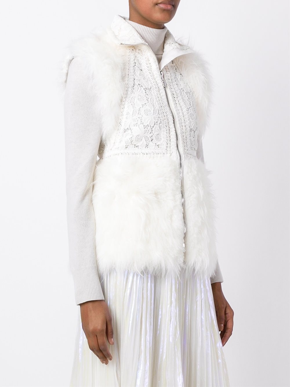 goat fur lace panel gilet