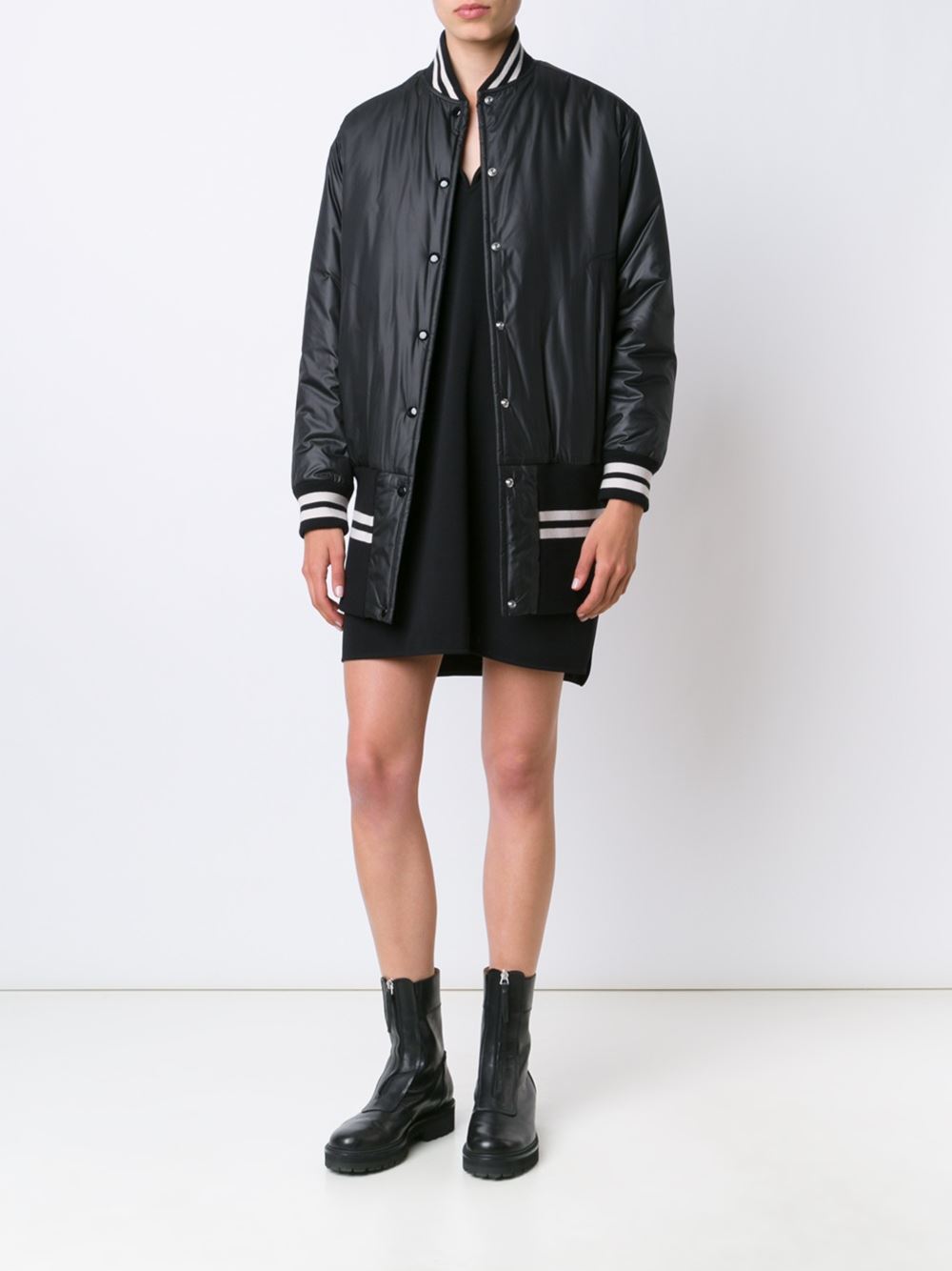 striped detailing long bomber