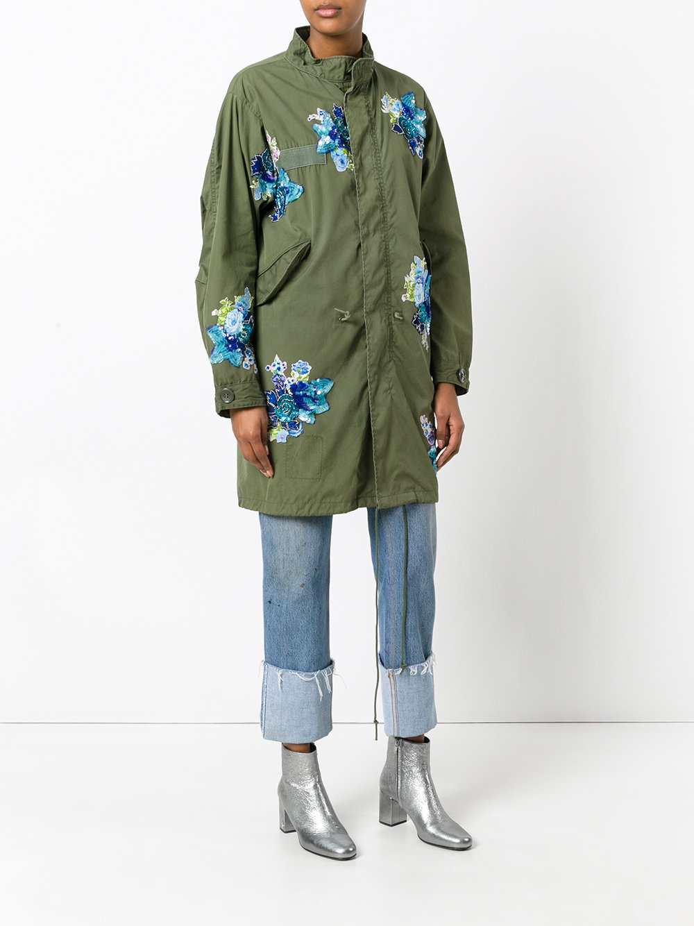 floral patches military coat