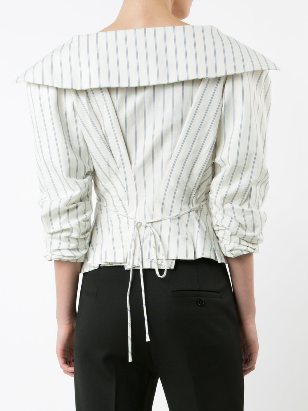 striped ruffled-sleeve blouse