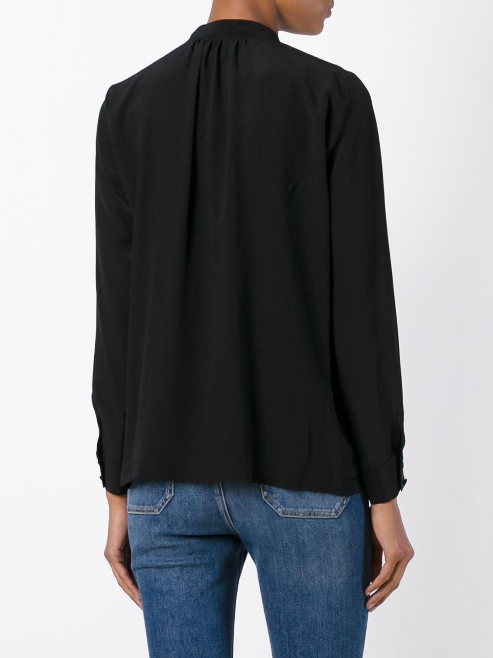 ruffle trim lace panel blouse