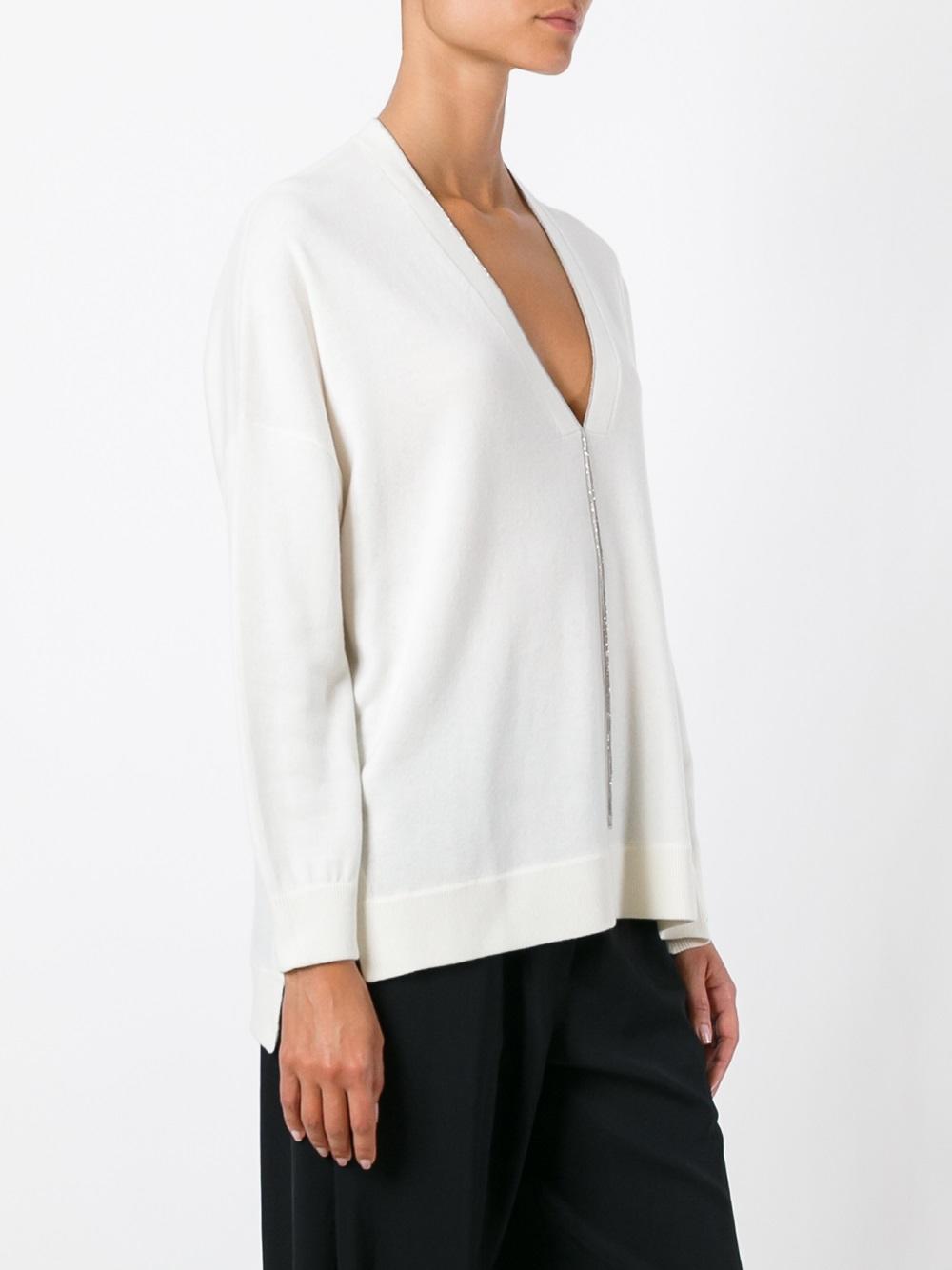 glitter detail V-neck jumper