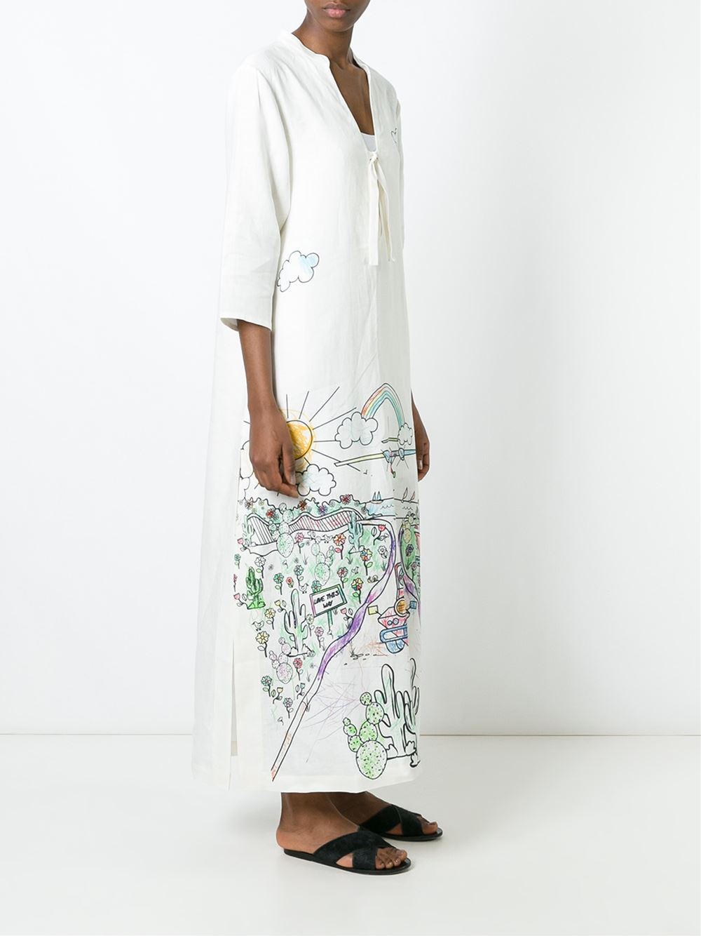 'Roadtrip' sketch print tie up dress