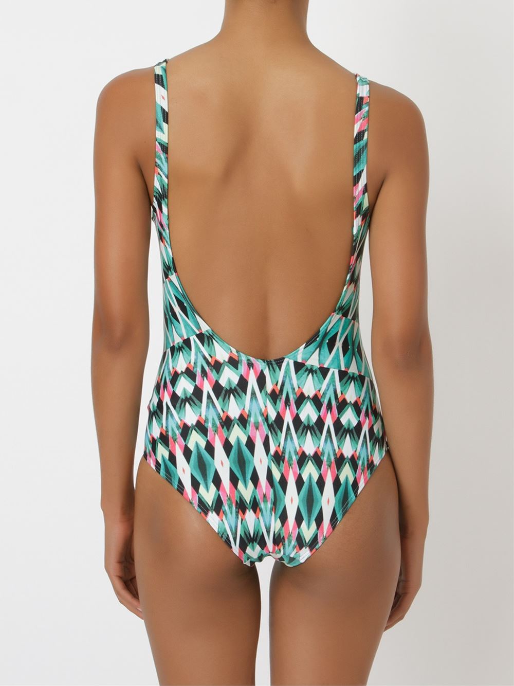 open back embellished print swimsuit