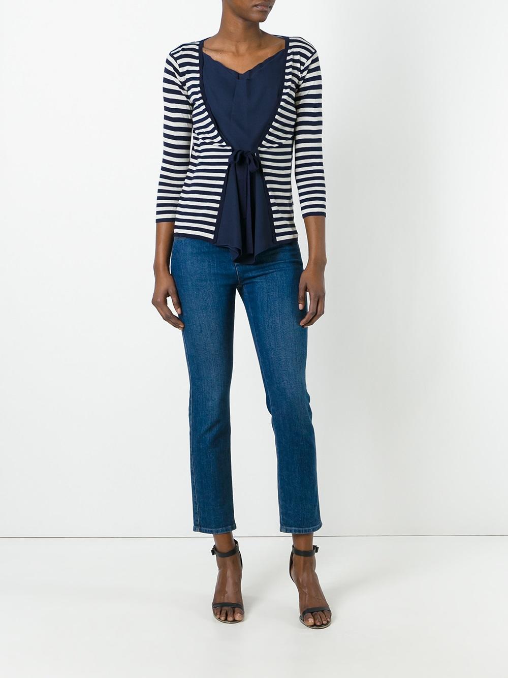 tied front striped blouse